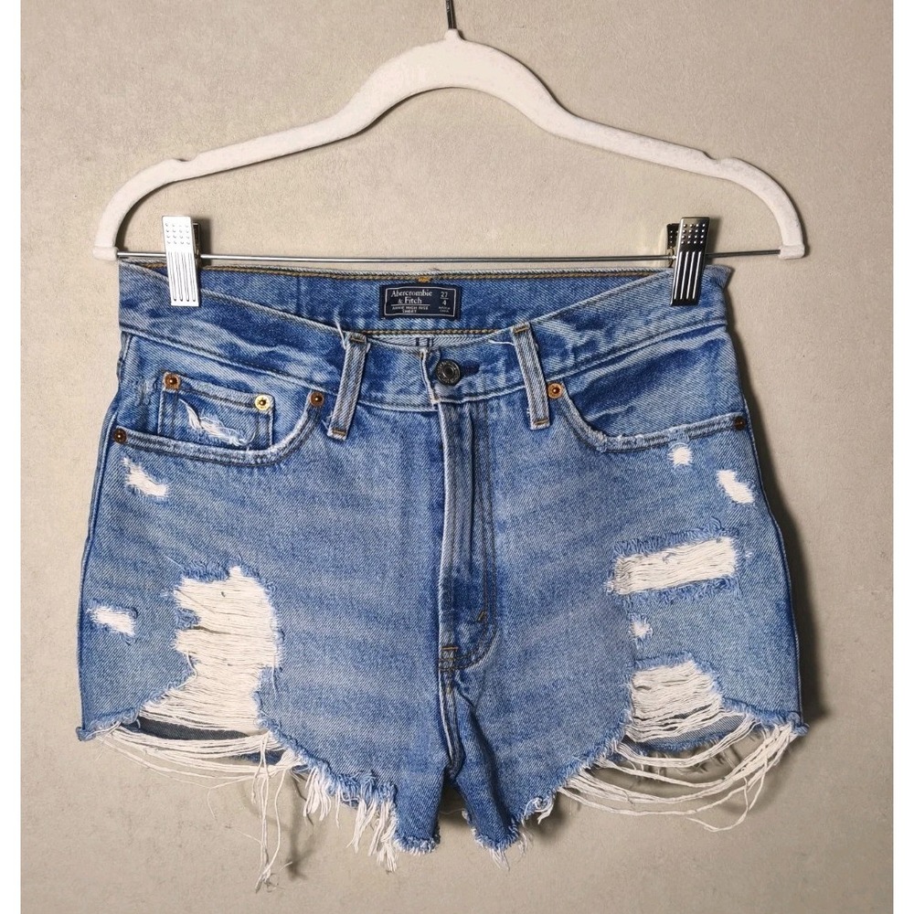 Abercrombie & Fitch Annie High Rise Shorts Blue‎ Denim Distressed Size 27/4
